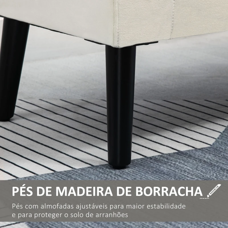 HOMCOM Banco para Pé de Cama Estofado em Veludo Banco de Armazenamento Acolchoado com Tampa Apoio para os Braços Pés de Madeira para Dormitório Sala de Estar 111,5x41x65cm Branco Creme