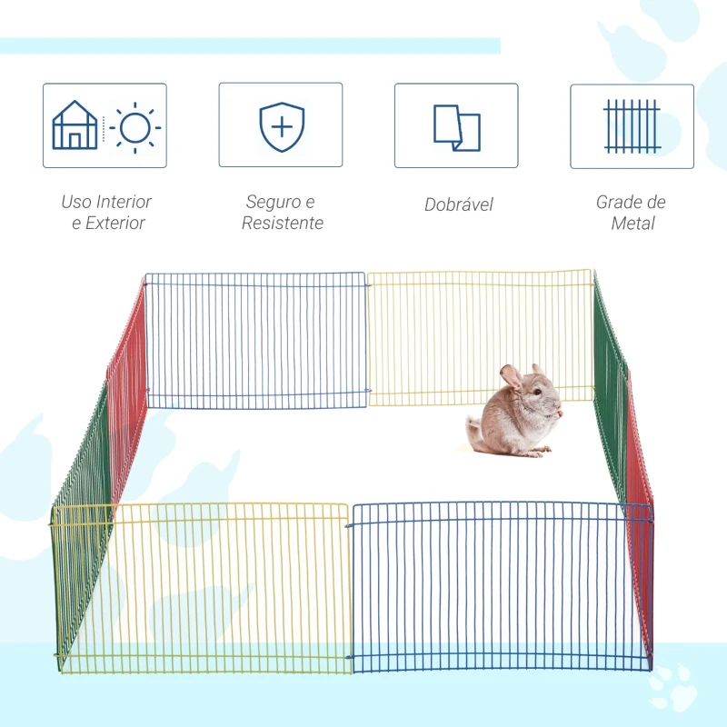 PawHut Cerca para Pequenos Animais Gaiola Modular de Metal Dobrável com 8 Painéis para Pequenos Animais para Interior Exterior 69x69x23cm Multicor