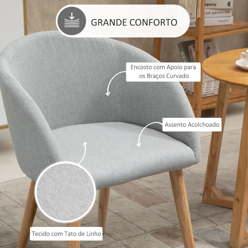 HOMCOM Cadeira Sala de Jantar Estofada em Linho Sintético Transpirável com Assento Acolchoado e Pés de Madeira Cadeira Moderna para Sala de Estar Dormitório 55x58x74cm Cinza