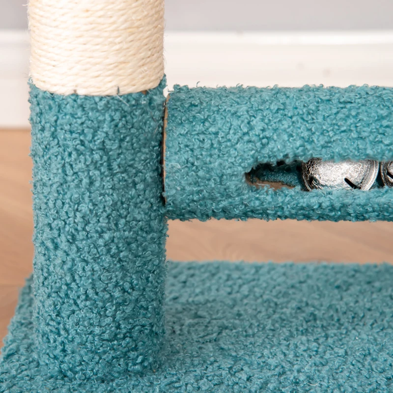 PawHut Árvore para Gatos Pequenos com Cama Removível Rolo com Sinos Poste Arranhador de Sisal Bola Suspensa e Brinquedo 37x25x45cm Azul e Laranja