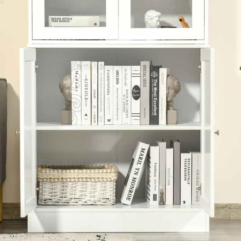 HOMCOM Vitrine para Sala de Estar Estante de Livros com 4 Portas e Prateleiras Superiores com Altura Ajustável Estilo Moderno Multiúso para Cozinha Escritório Dormitório 76x40x178,5 Branco