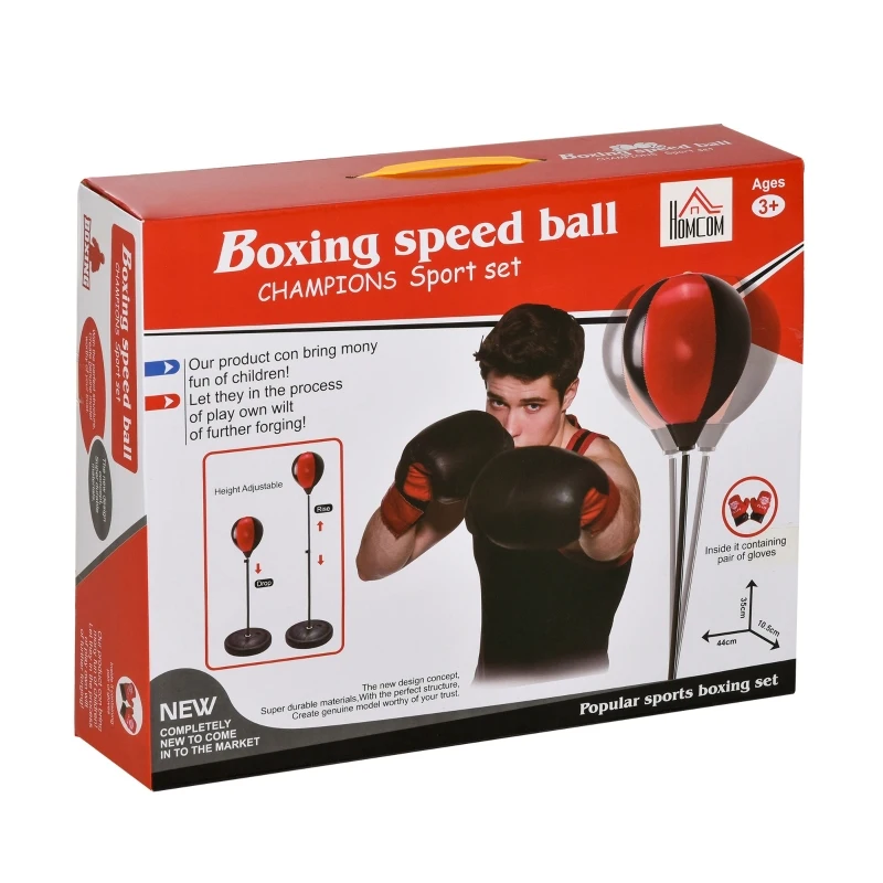 HOMCOM Punching Ball de Boxe para Crianças de +3 Anos com Altura Ajustável Luvas e Inflador Base 33x33x73-109cm Preto e Vermelho