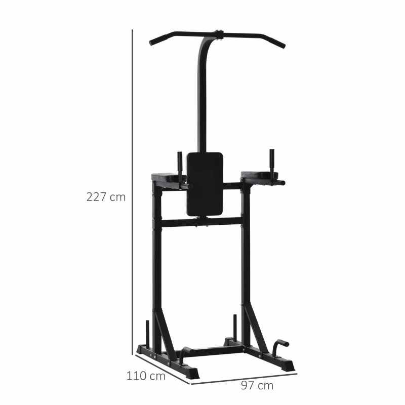 HOMCOM Estação de Musculação Torre Multifuncional com Barra de Flexões Estrutura de Aço para Treinar em Academia Casa Carga Máxima 120kg 110x97x227cm Preto