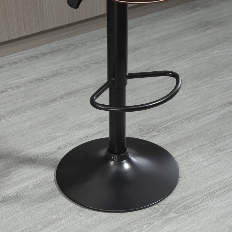 HOMCOM Conjunto de 2 Bancos de Bar Estofados em Couro Sintético Bancos Altos com Altura Ajustável Giratório com Encosto e Apoio para os Pés 46,5x54x88-108cm Marrom
