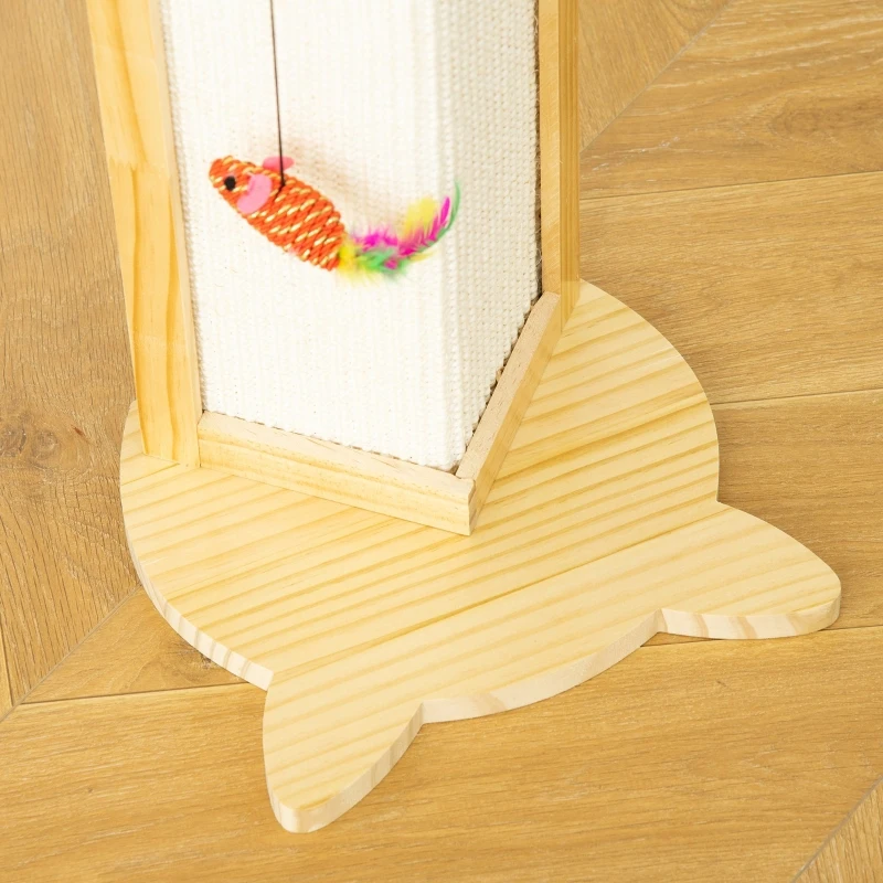 PawHut Arranhador de Gatos para Esquinas Placa Arranhadora de Sisal Natural para Esquinas com Brinquedo Suspenso 25x23x62cm Madeira Natural