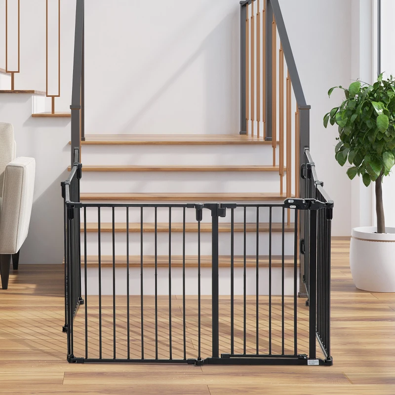 Pawhut Parque para Cães com 8 Painéis 60x76 cm Barreira de Proteção Animais de Estimação Dobrável Porta e Fechadura Dupla Preto
