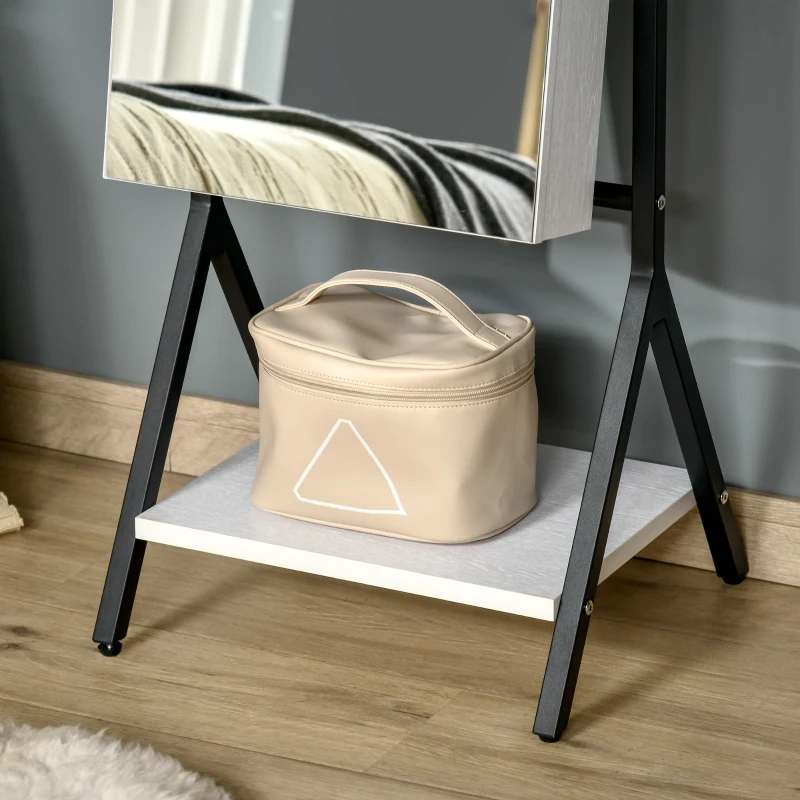HOMCOM Joalheiro de Pé com Ângulo Ajustável Joalheiro de Corpo Inteiro com Prateleira Inferior Fechadura Magnética Suportes para Joias 47x36x157cm Branco e Preto