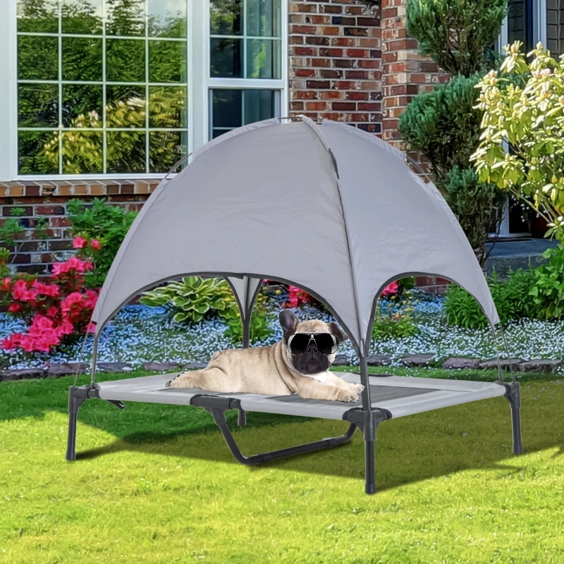 PawHut 92 cm Elevated Portable Dog Cot Cooling Pet Bed with UV Protection Canopy Shade