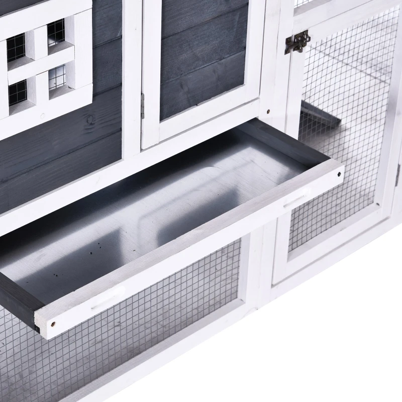 PawHut Galinheiro Exterior de Madeira Gaiola para Galinhas de 2 Níveis com Ninho Zona Aberta Teto Asfáltico Bandeja Removível e Rampa 175,4x95,5x100cm Cinza