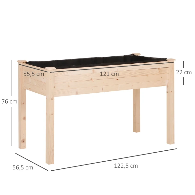 Outsunny Garden Wooden Planters， Non-Woven Fabric, Rectangular Raised Bed,Fir Wood，Indoor/Outdoor, 122.5Lx56.5Wx76H cm