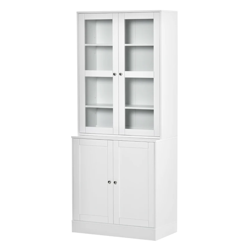 HOMCOM Modern Bookcase with Glass Doors, Display Storage Cabinet with Adjustable Shelves for Living Room, Study, Office, White