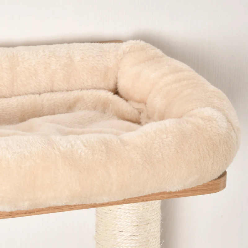 PawHut Árvore para Gatos de Parede com Múltiplas Plataformas Caverna Cama Superior Almofada Removível Postes Arranhadores de Sisal Torre para Escalar 38x30x149cm Bege e Carvalho