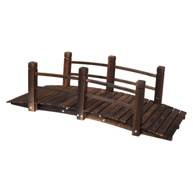 Outsunny Wooden Garden Bridge Lawn Décor Stained Finish Arc Outdoor Pond Walkway w/ Railings Water Yard Decoration