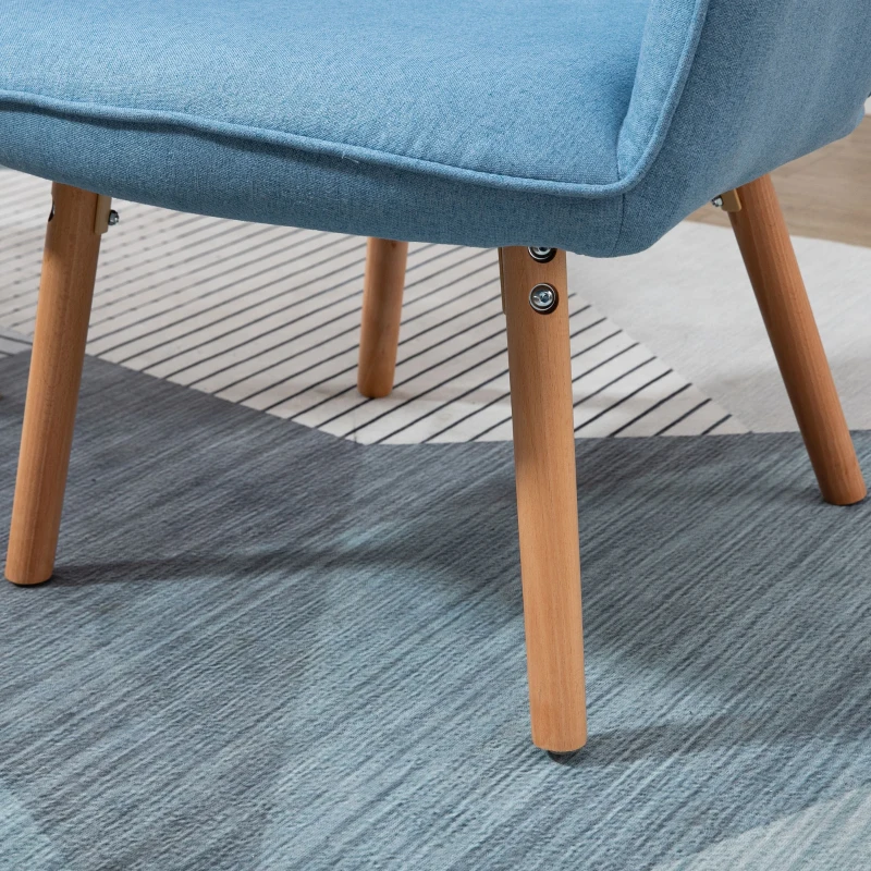 HOMCOM Poltrona de Sala de Estar Moderna Poltrona com Encosto Alto Apoio para os Braços Tecido de Linho e Pés de Madeira de Faia para Sala de Jantar Cozinha 71x76x101cm Azul