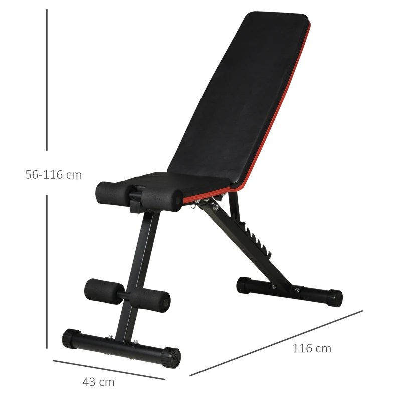 HOMCOM Banco de Peso com Altura Ajustável Banco de Pesos com Encosto Inclinável em 7 Posições para Treinamento em Casa academia 116x43x56-116cm Preto