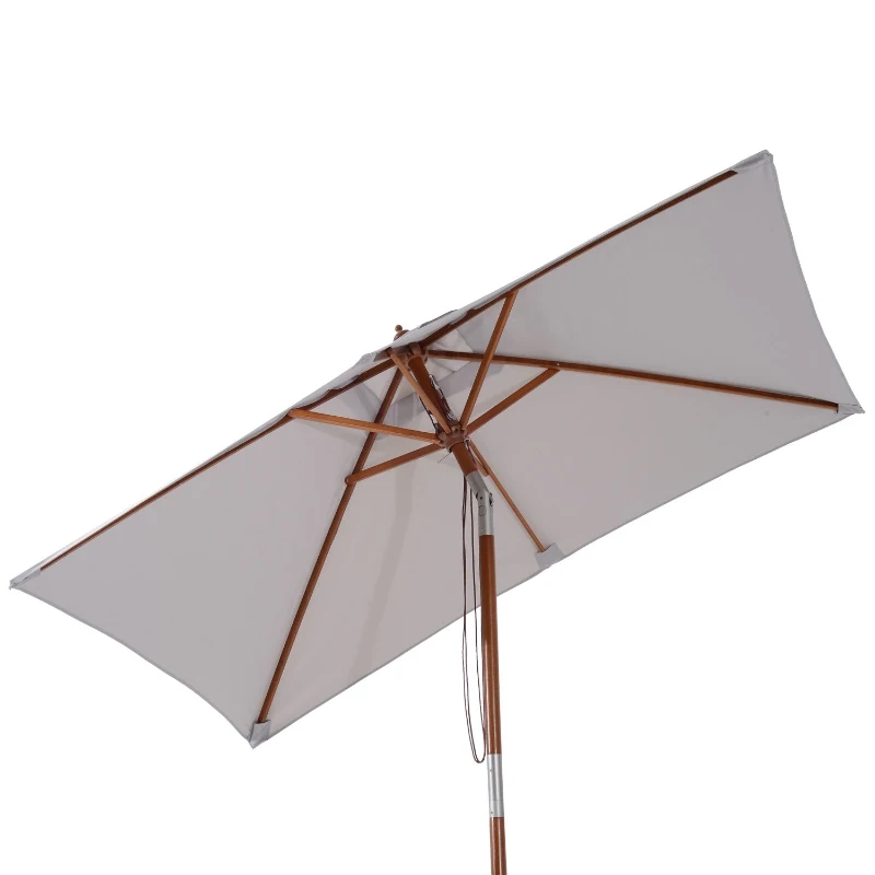 Outsunny 2 x 1.5m Patio Garden Parasol Sun Umbrella Sunshade Canopy Outdoor Backyard Furniture Wood Wooden Pole 6 Ribs Tilt Mechanism - Grey