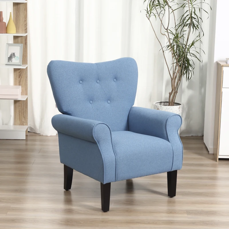 HOMCOM Poltrona de Sala de Estar Estofada Poltrona Relax com Apoio para os Braços Assento Acolchoado e Pés de Madeira Estilo Moderno para Dormitório 78x74x97cm Azul Claro