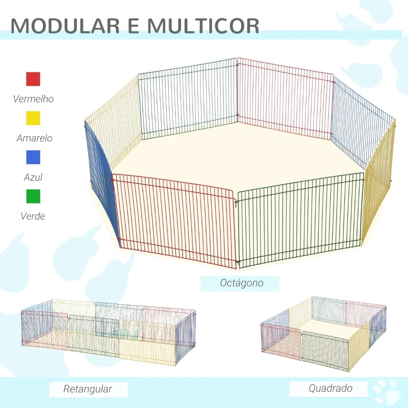 PawHut Cerca para Pequenos Animais Gaiola Modular de Metal Dobrável com 8 Painéis para Pequenos Animais para Interior Exterior 69x69x23cm Multicor
