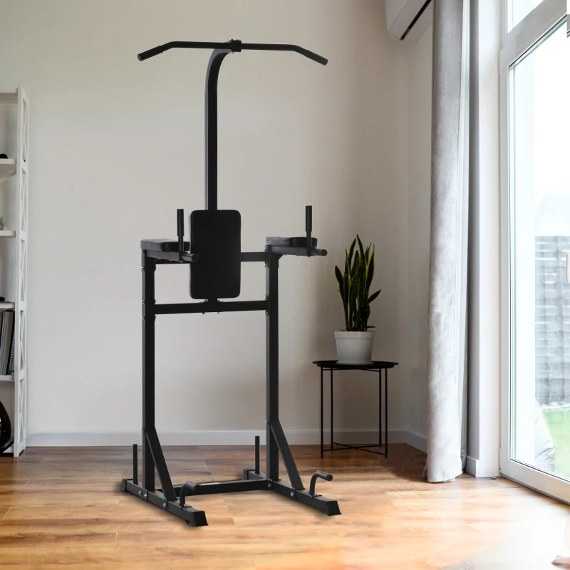 HOMCOM Estação de Musculação Torre Multifuncional com Barra de Flexões Estrutura de Aço para Treinar em Academia Casa Carga Máxima 120kg 110x97x227cm Preto