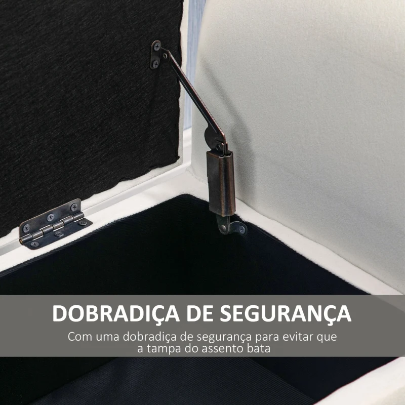 HOMCOM Banco para Pé de Cama Estofado em Veludo Banco de Armazenamento Acolchoado com Tampa Apoio para os Braços Pés de Madeira para Dormitório Sala de Estar 111,5x41x65cm Branco Creme