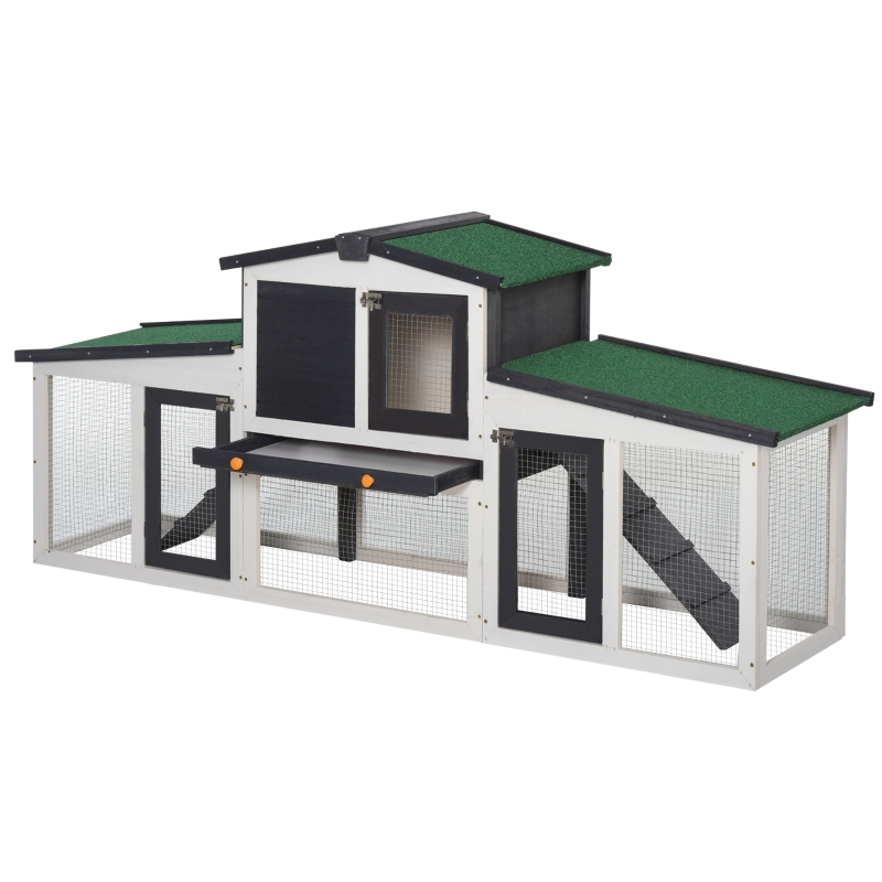 PawHut 2-Story Large Wooden Pet House Rabbit Hutch Bunny Cage Small Animal Habitat with Ramps Droppng Tray Lockable Doors Large Run Area Asphalt Roof for Outdoor Use