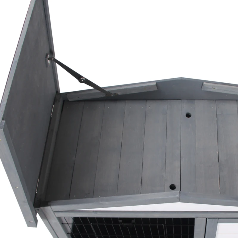 PawHut Coelheira de Exterior de Madeira de 2 Níveis Gaiola para Coelhos e Animais Pequenos com Teto Asfástico Zona Aberta Bandeja Removível e Rampa 101,5x90x100cm Cinza