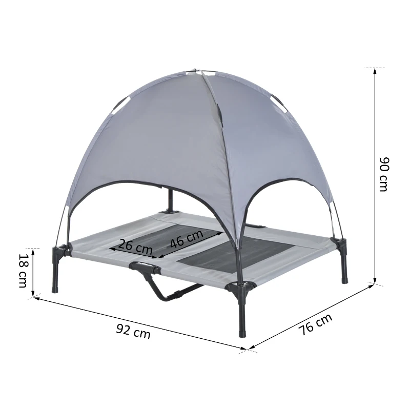 PawHut 92 cm Elevated Portable Dog Cot Cooling Pet Bed with UV Protection Canopy Shade