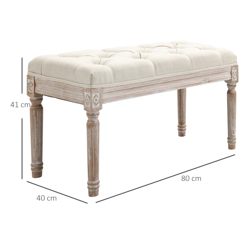 HOMCOM Banco de Pé de Cama Estofado com Assento Acolchoado e Pés de Madeira de Borracha Banco de Estilo Vintage para Dormitório Entrada Sala de Estar 80x40x41cm Bege