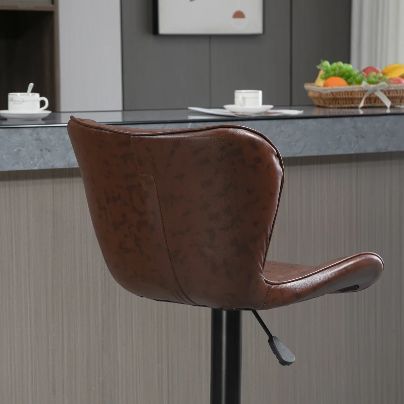HOMCOM Conjunto de 2 Bancos de Bar Estofados em Couro Sintético Bancos Altos com Altura Ajustável Giratório com Encosto e Apoio para os Pés 46,5x54x88-108cm Marrom