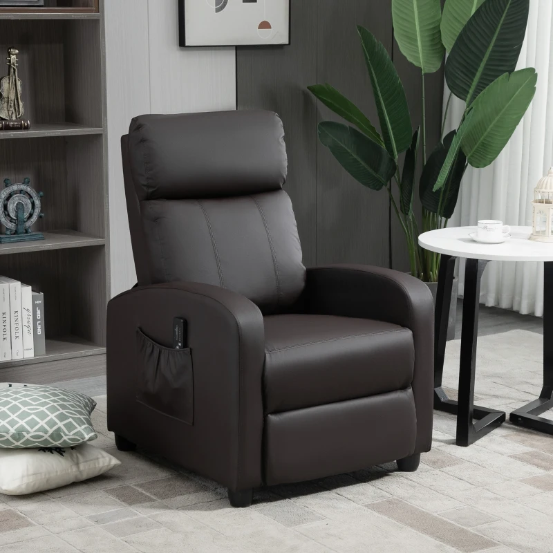HOMCOM Poltrona de Massagem Reclinável com 2 Zonas de Massagem 8 Programas e 5 Níveis de Intensidade 68x88x98 cm Marrom Escuro