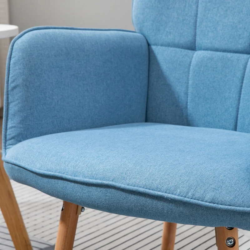 HOMCOM Poltrona de Sala de Estar Moderna Poltrona com Encosto Alto Apoio para os Braços Tecido de Linho e Pés de Madeira de Faia para Sala de Jantar Cozinha 71x76x101cm Azul