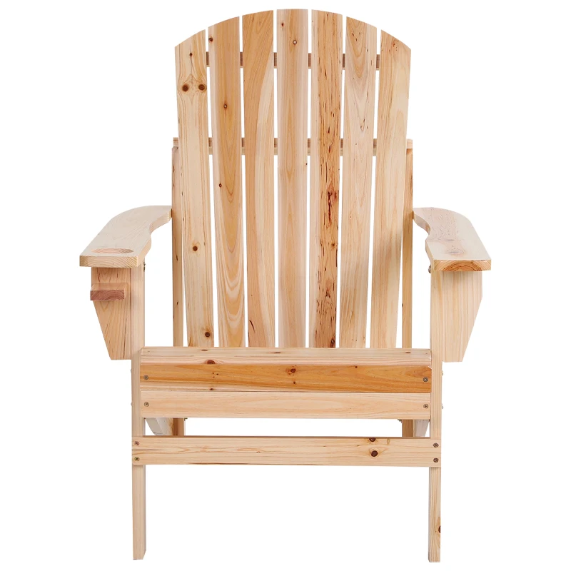 Outsunny Outdoor Classic Wooden Adirondack Deck Chair with Cup Holder - Natural Wood