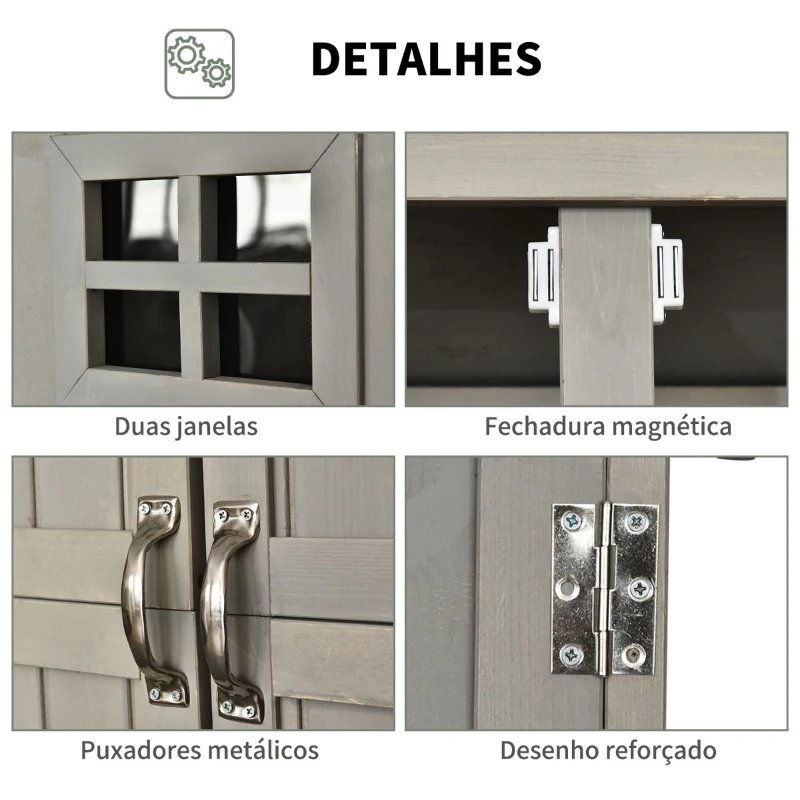 Outsunny Abrigo de Jardim para Ferramentas Armário de Madeira para Exterior com Prateleira Dupla Porta Janelas e Teto Asfáltico 127,5x50x164cm Cinza