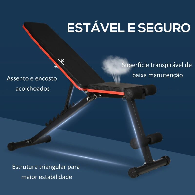 HOMCOM Banco de Peso com Altura Ajustável Banco de Pesos com Encosto Inclinável em 7 Posições para Treinamento em Casa academia 116x43x56-116cm Preto