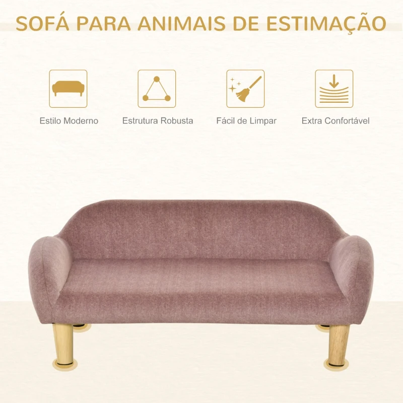 PawHut Sofá para Animais de Estimação em Veludo Suave Sofá Cama para Cães Gatos Médios e Pequenos Acolchoado Grosso Pés de Madeira 70x40x28cm Rosa