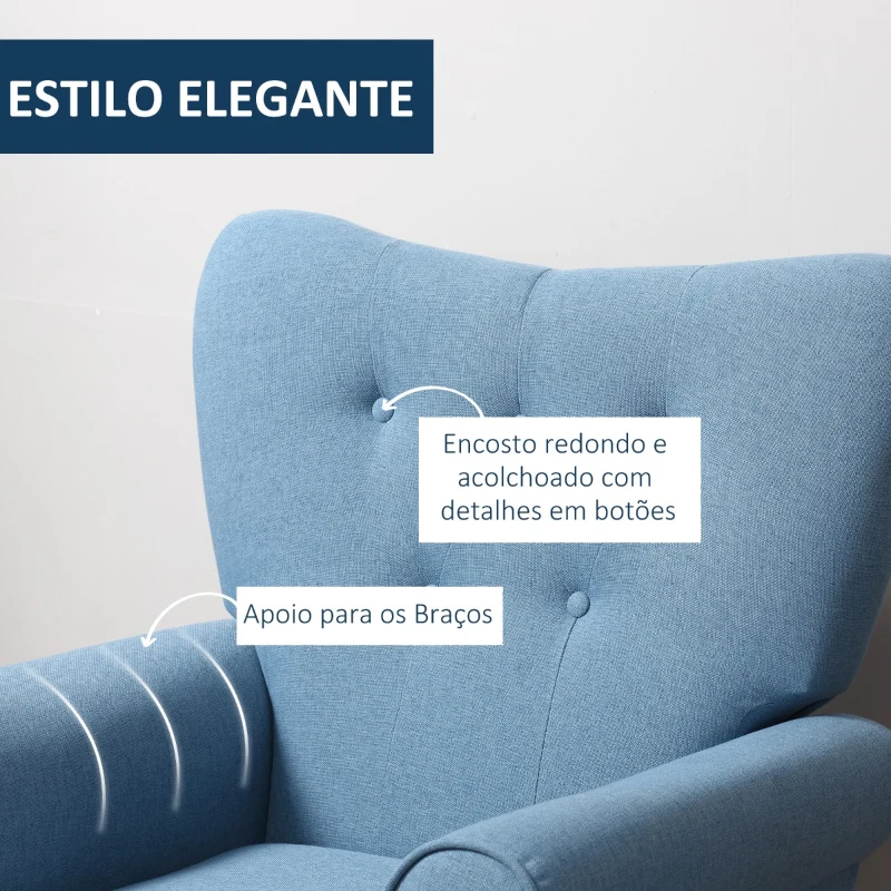 HOMCOM Poltrona de Sala de Estar Estofada Poltrona Relax com Apoio para os Braços Assento Acolchoado e Pés de Madeira Estilo Moderno para Dormitório 78x74x97cm Azul Claro