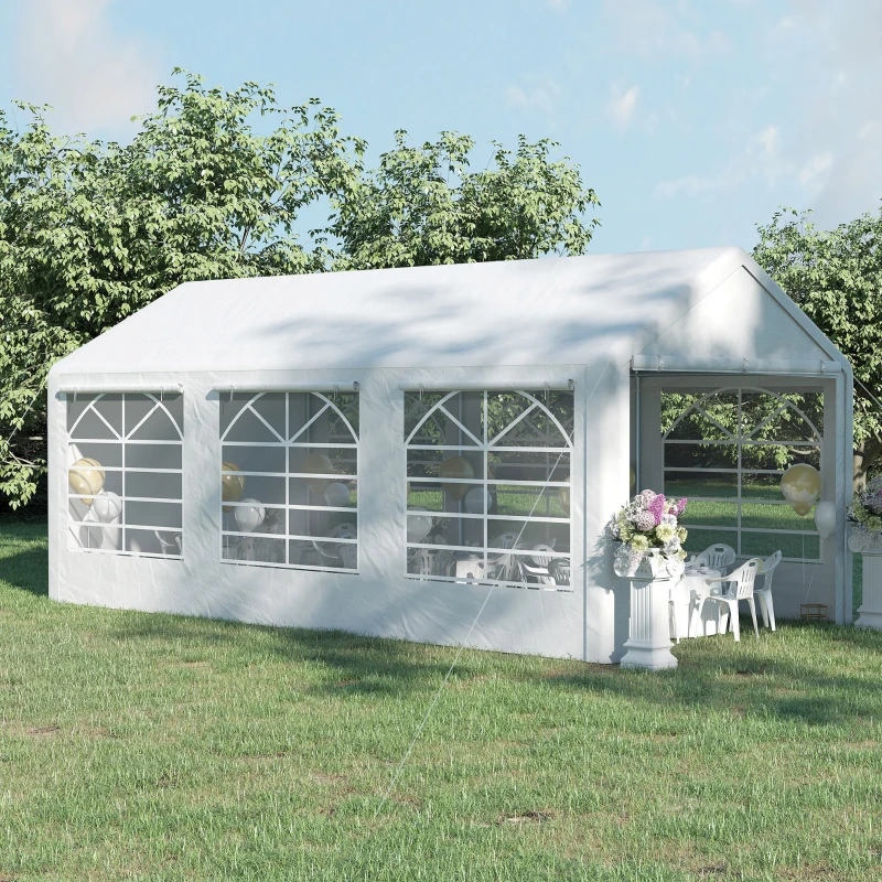 Outsunny Tenda para Festas 6x3m Tenda de Jardim com 4 Paredes Laterais 2 Portas Enroláveis e 6 Janelas Proteção UV para Exterior Eventos Casamentos Branco