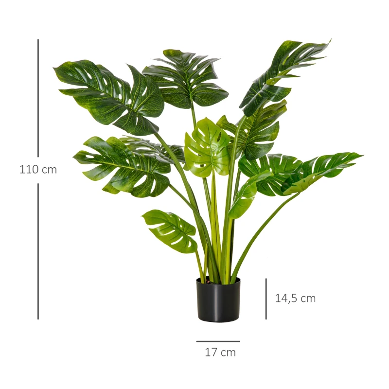 HOMCOM Planta Artificial Costela de Adão no Vaso 110cm de Altura Planta Artificial Tropical Decorativa com 11 Folhas para Casa Sala de Estar Dormitório Verde