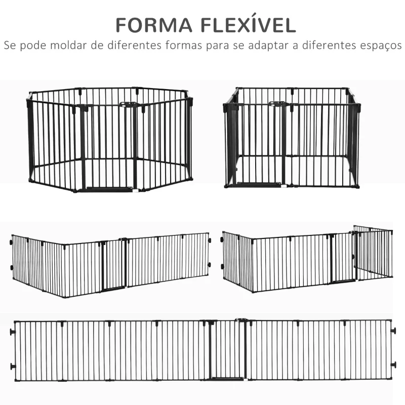 Pawhut Parque para Cães com 8 Painéis 60x76 cm Barreira de Proteção Animais de Estimação Dobrável Porta e Fechadura Dupla Preto