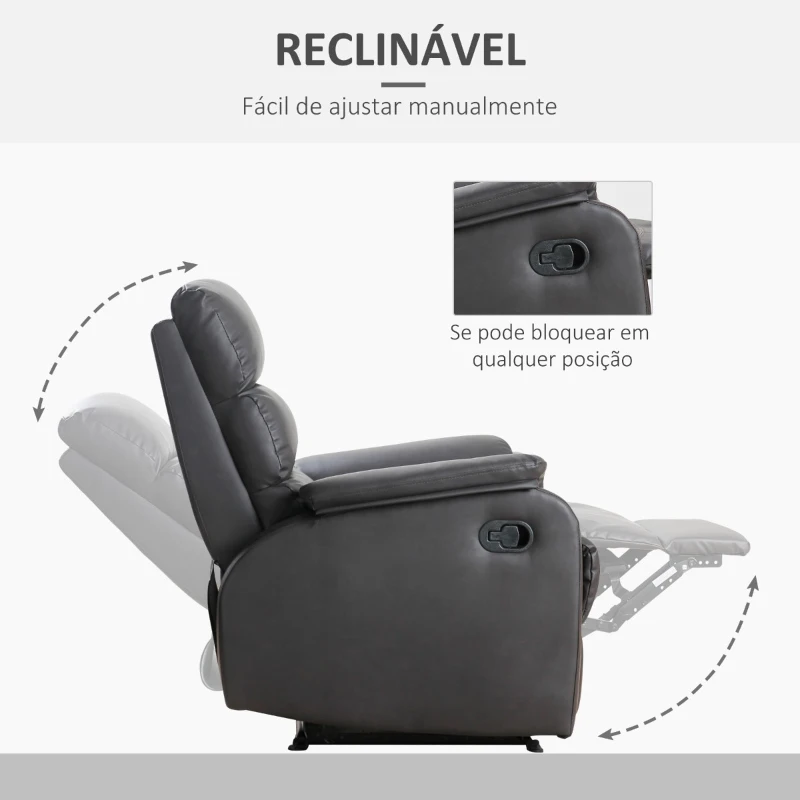 HOMCOM Poltrona Relax Reclinável Manualmente Estofada em PU com Apoio para os Pés Retrátil Assento e Encosto Acolchoados para Sala de Estar Escritório Dormitório 75x92x99cm Marrom