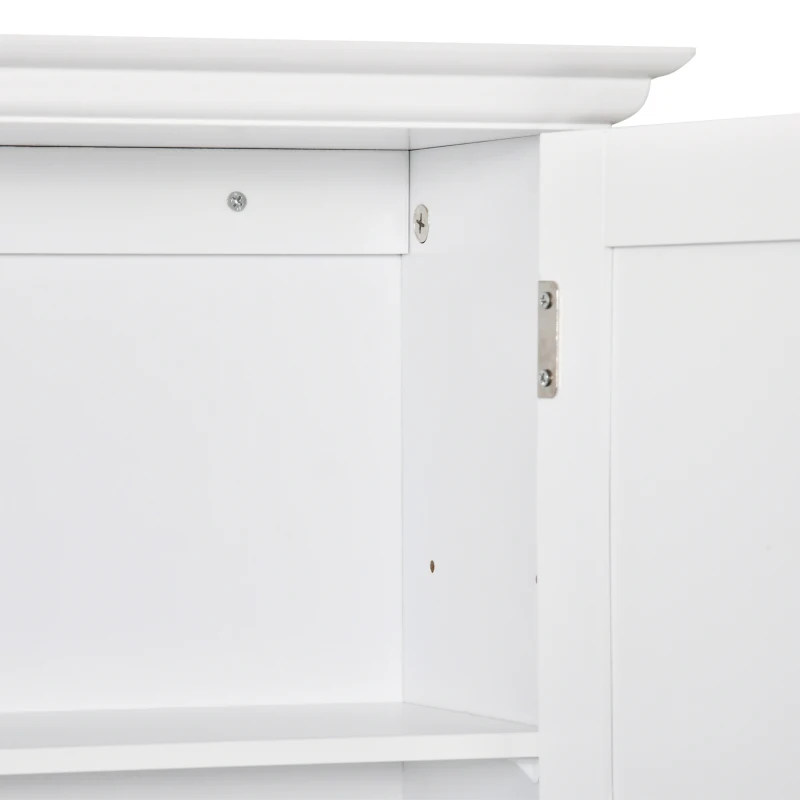 Kleankin Armário Casa de Banho com 2 Portas Prateleira Interior Ajustável e Compartimento Aberto Móvel Auxiliar Suspenso Multiúso para Cozinha 60x20x70,5cm Branco