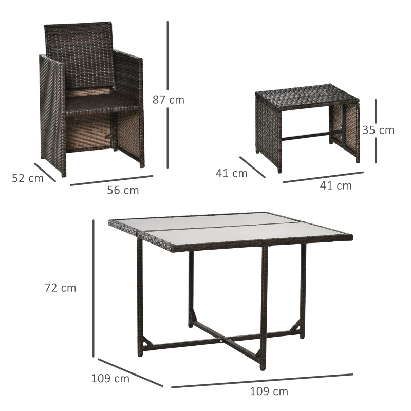 Outsunny Conjunto de Móveis de Vime PE para Jardim Conjunto de 9 Peças Mesa Cadeiras e Bancos com Almofadas para Exterior Marrom