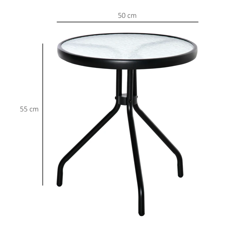 Outsunny Mesa de Jardim Redonda Mesa de Exterior com Bancada de Cristal Decorativo e Estrutura de Metal para Pátio Terraço Balcão Ø50x55 cm Preto