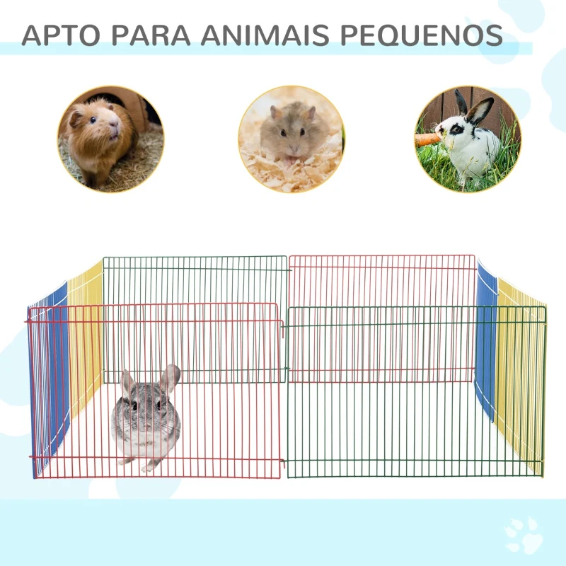 PawHut Cerca para Pequenos Animais Gaiola Modular de Metal Dobrável com 8 Painéis para Pequenos Animais para Interior Exterior 69x69x23cm Multicor