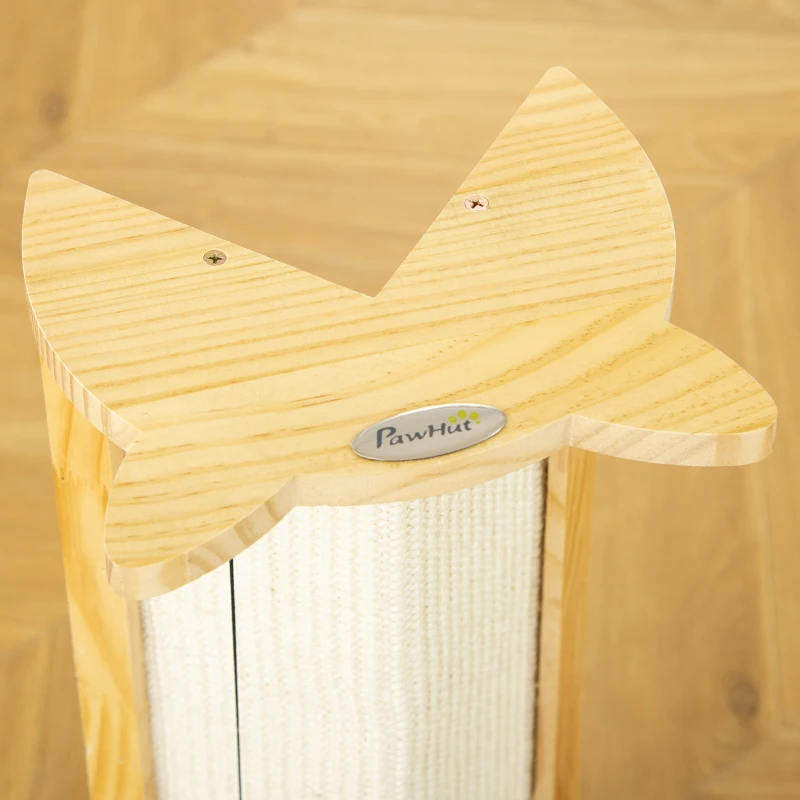 PawHut Arranhador de Gatos para Esquinas Placa Arranhadora de Sisal Natural para Esquinas com Brinquedo Suspenso 25x23x62cm Madeira Natural