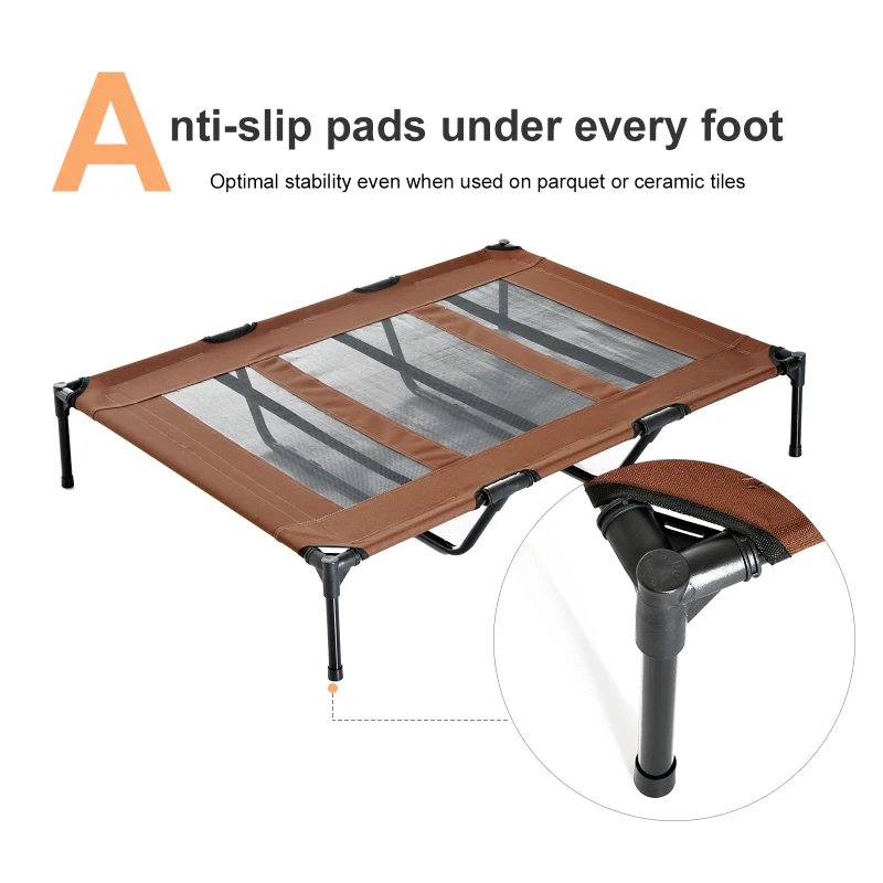 PawHut Cooling Elevated Dog Bed Portable Raised Pet Cot with Breathable Mesh, No-Slip Rubber Feet for Indoor & Outdoor Use, Brown