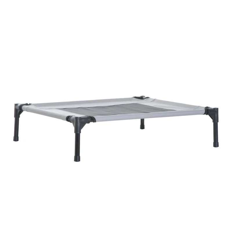 PawHut Raised Dog Bed Waterproof Elevated Pet Cot with Breathable Mesh UV Protection Canopy Grey, for Medium Dogs, 76 x 61 x 73cm