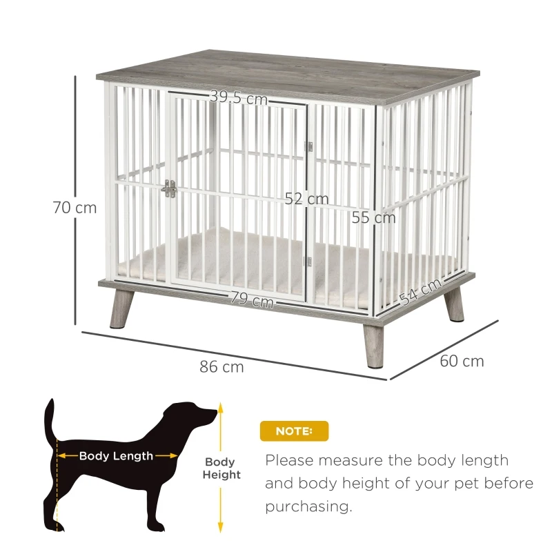 PawHut Dog Crate, Pet Cage Kennel, with Soft Cushion, Wooden Top, for Small Medium Dogs, Indoor Use, Grey