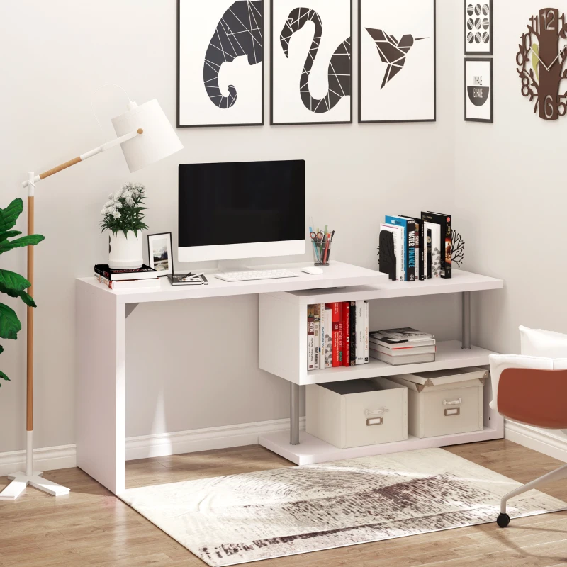 Homcom Bureau Informatique en Métal Chromé Blanc 255,5 x 94 x 31 cm