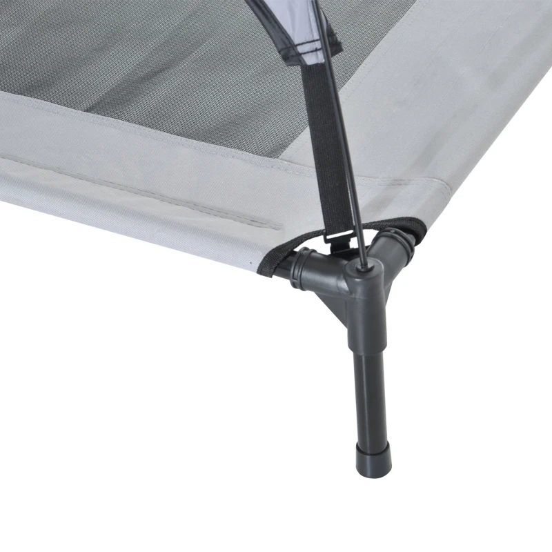 PawHut Raised Dog Bed Waterproof Elevated Pet Cot with Breathable Mesh UV Protection Canopy Grey, for Medium Dogs, 76 x 61 x 73cm